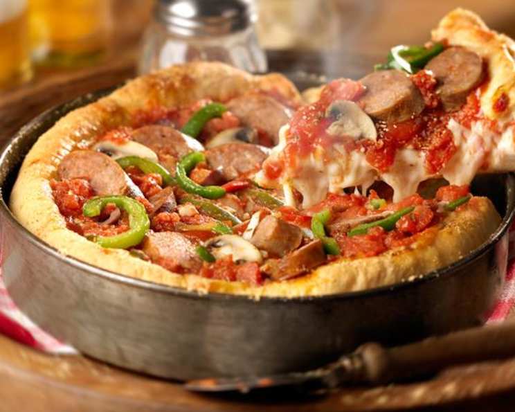 Deep-Dish Pizza with Sausage and Caramelized Onions
