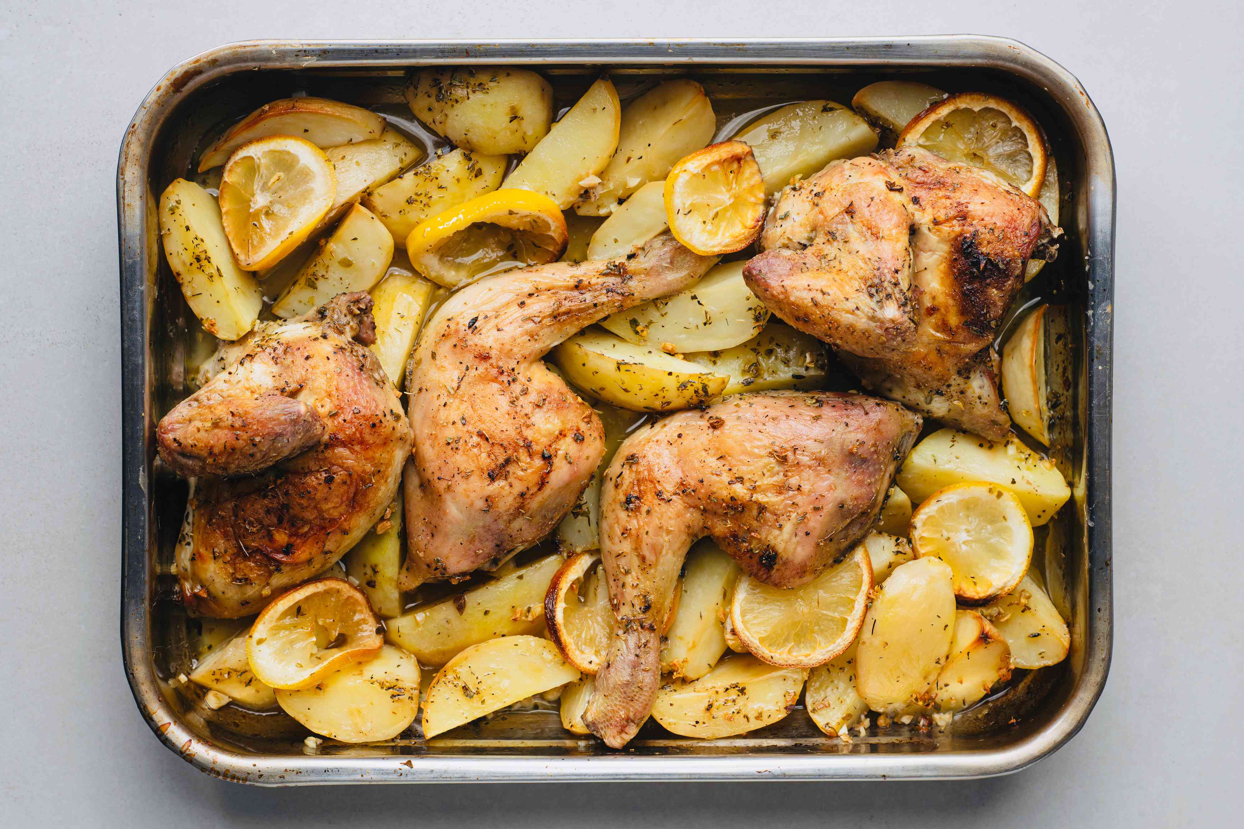 Greek Lemon-Oregano Roasted Chicken with Garlic Potatoes