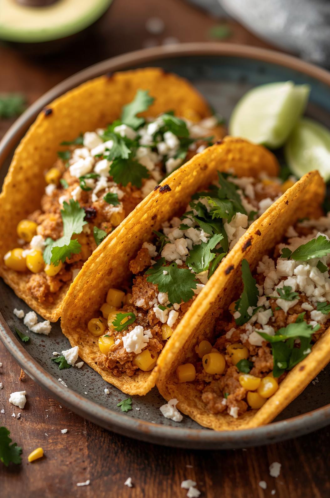 Pan-Fried Mexican Street Corn Tacos with Cotija and Lime Crema