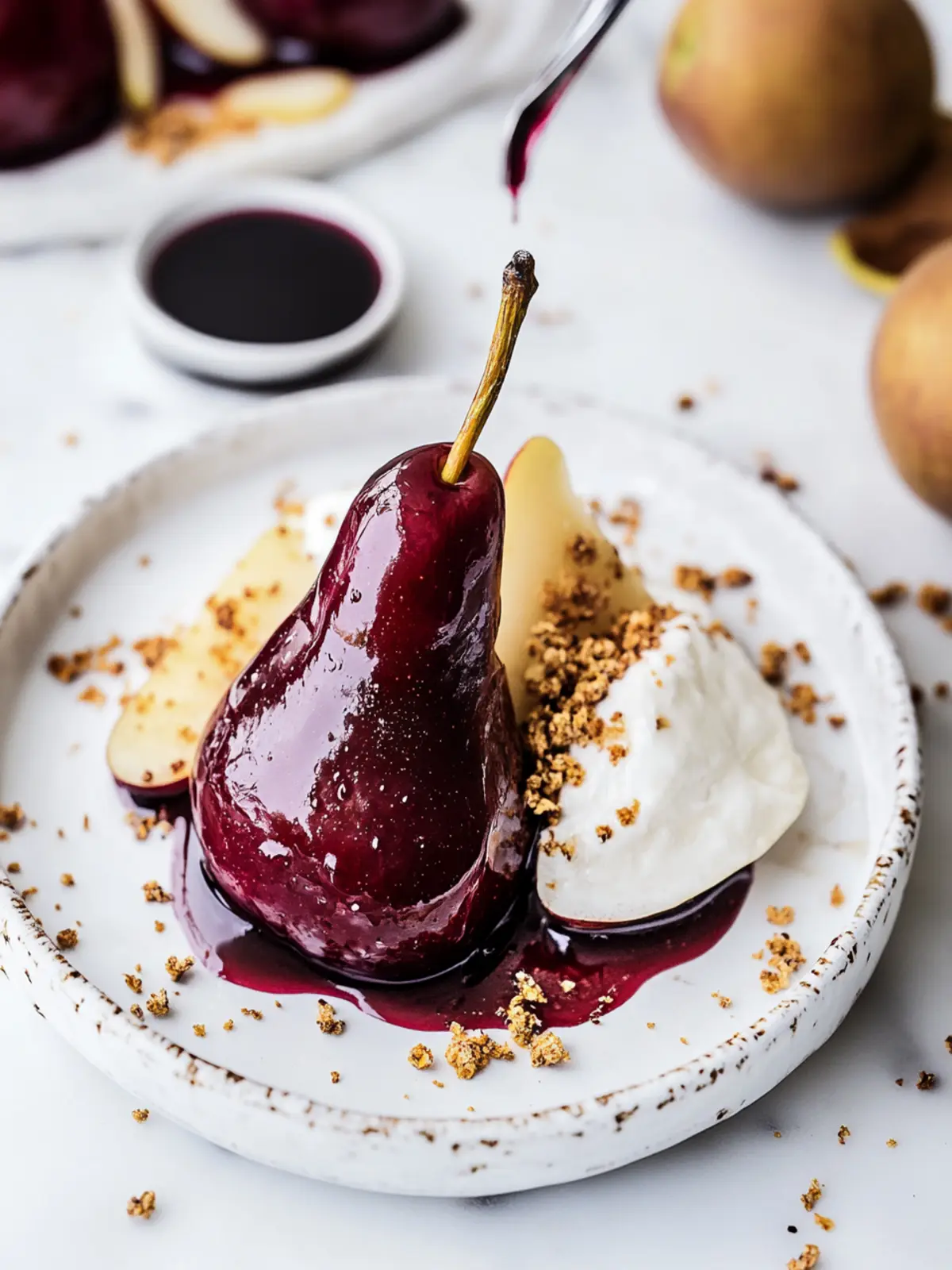 Warm Spiced Poached Pears with Mascarpone Cream
