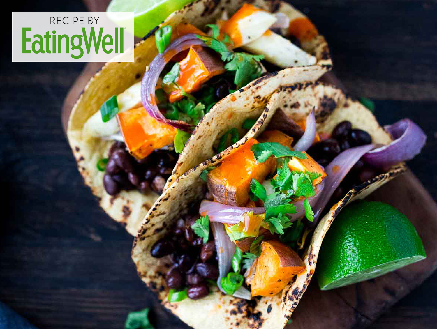 Fire-Roasted Vegetable and Black Bean Tacos with Cilantro-Lime Slaw