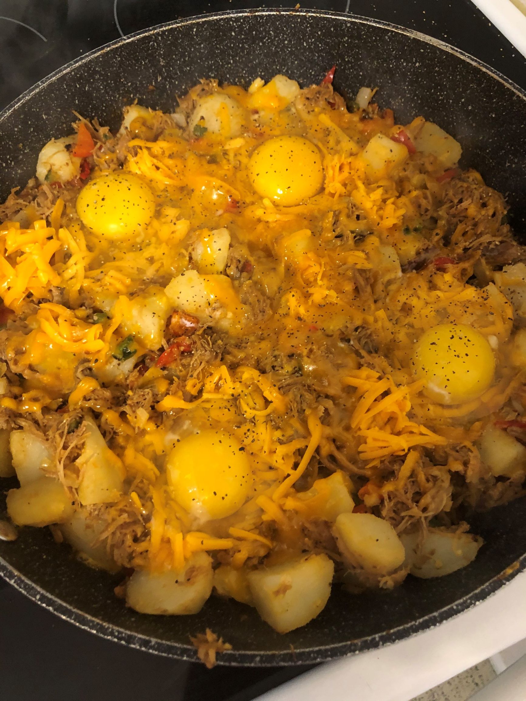 Spiced Potato and Jalapeño Hash with Pulled Pork