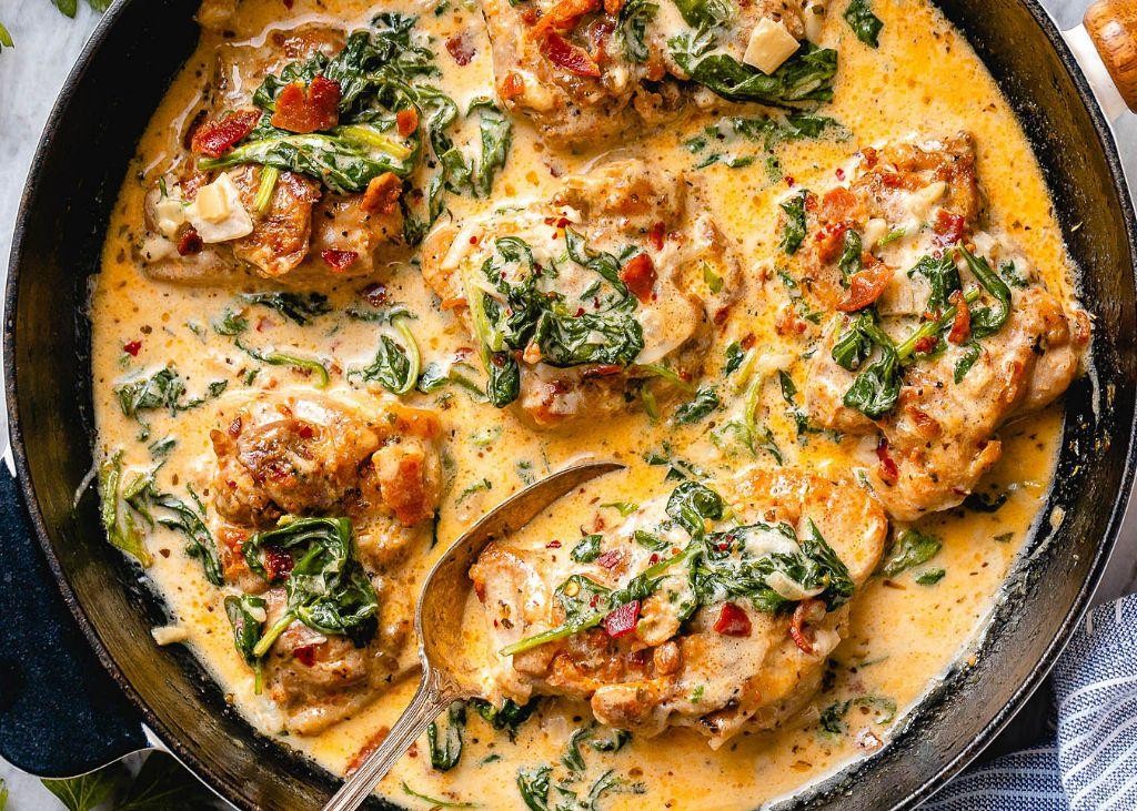 Sautéed Garlic Butter Chicken Thighs with Spinach
