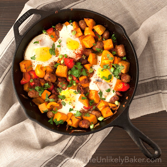 Cast Iron Breakfast Hash with Sweet Potatoes and Sausage