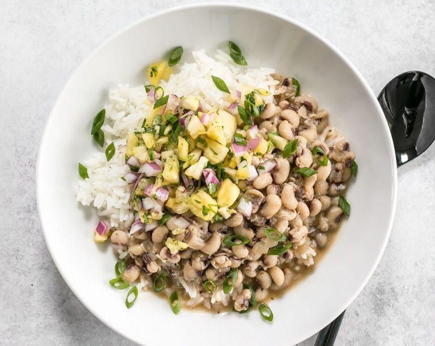 Sautéed Coconut Jerk Peas with Fresh Pineapple Salsa
