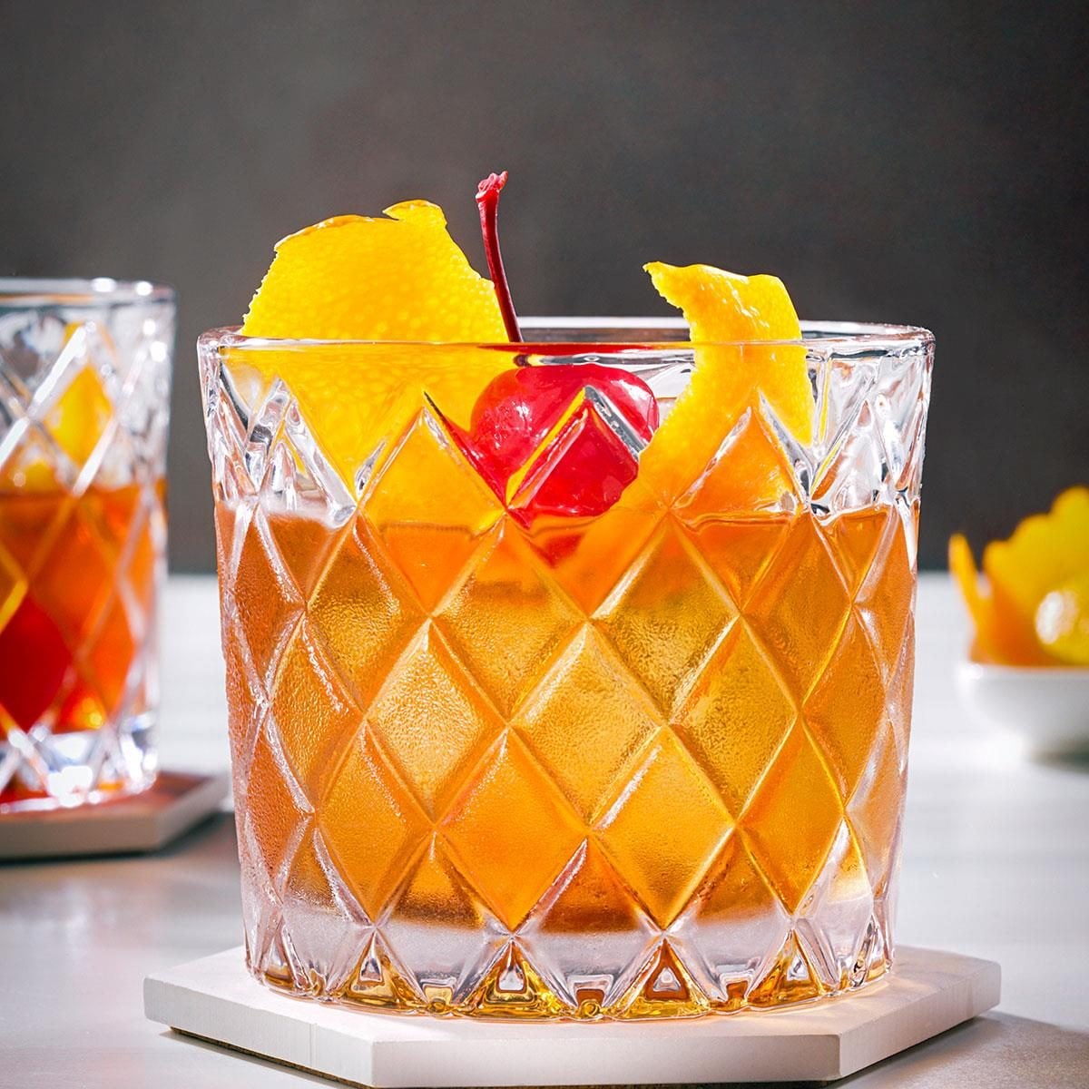 Stirred Spiced Rum and Cinnamon Maple Old Fashioned