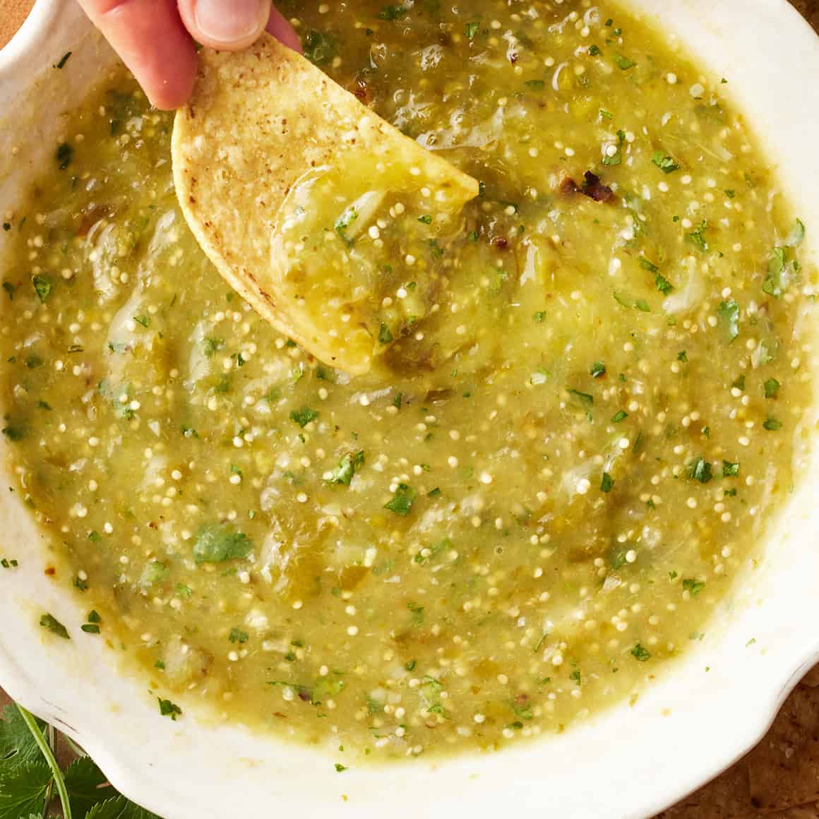 Charred Tomatillo Salsa with Roasted Jalapeño and Cilantro