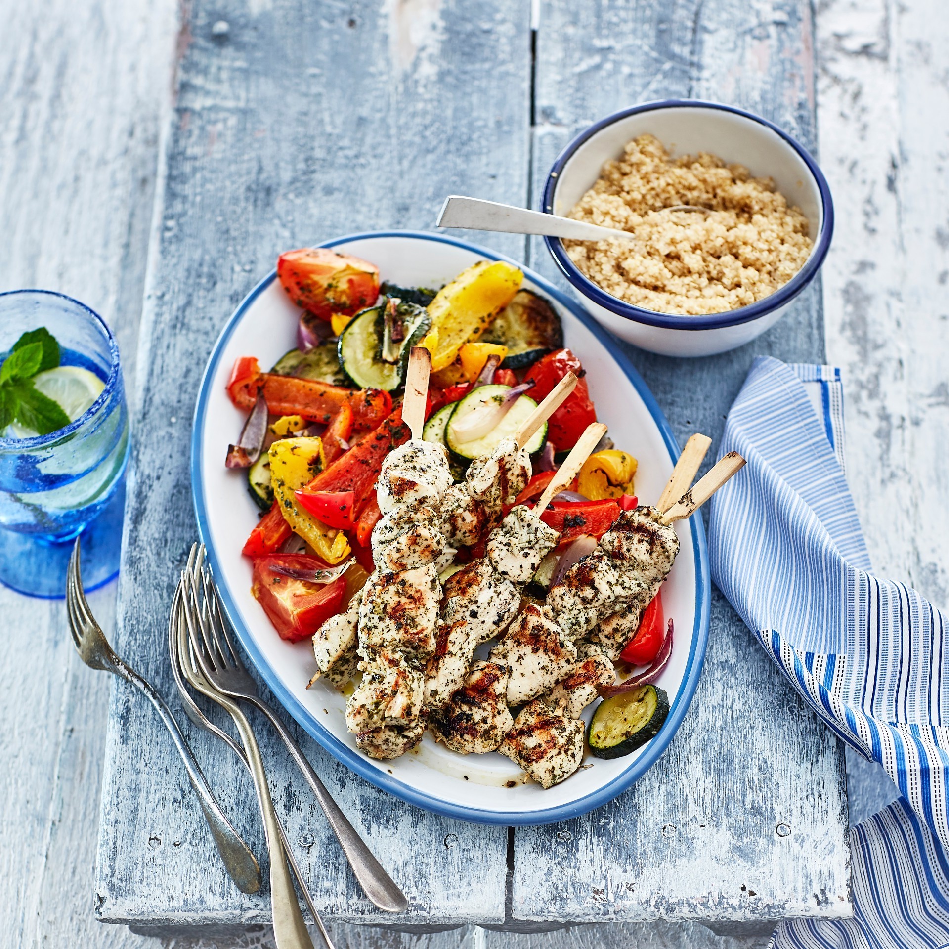 Lemon-Oregano Chicken Souvlaki with Grilled Vegetables