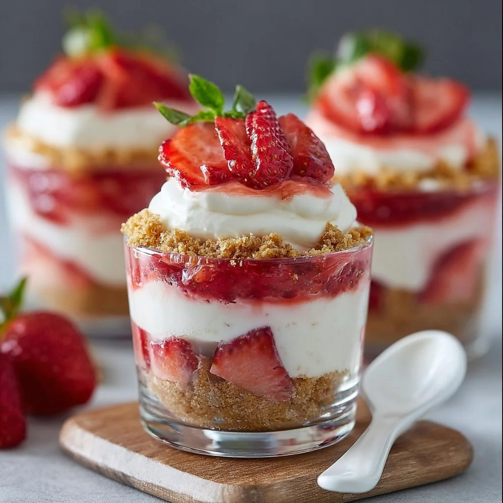 No-Bake Strawberry Cheesecake Parfaits with Almond Crumble