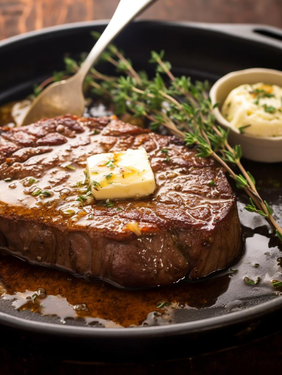 Pan-Seared Ribeye Steak with Garlic Thyme Butter