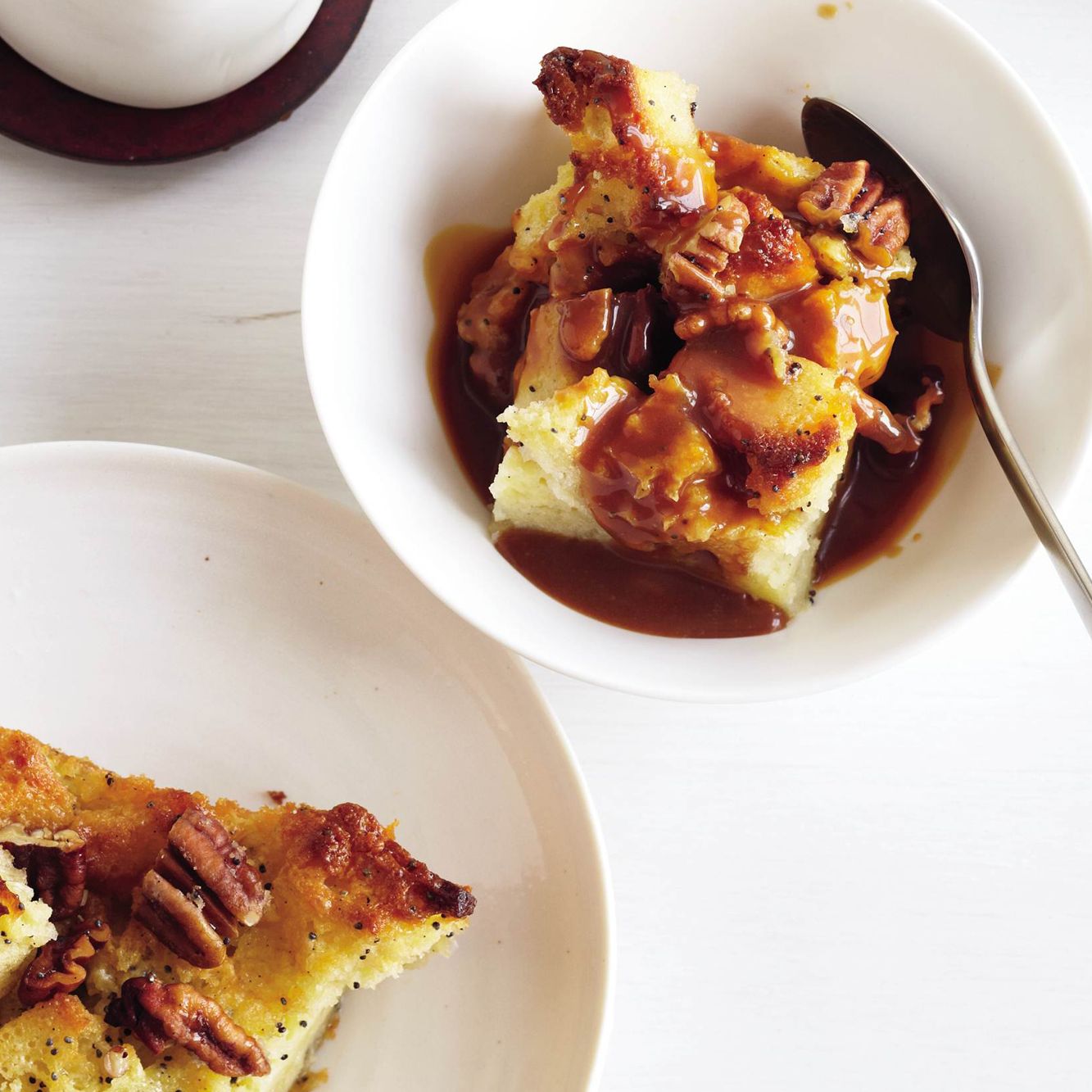 Alabama-Style Pecan Praline Bread Pudding with Bourbon Sauce