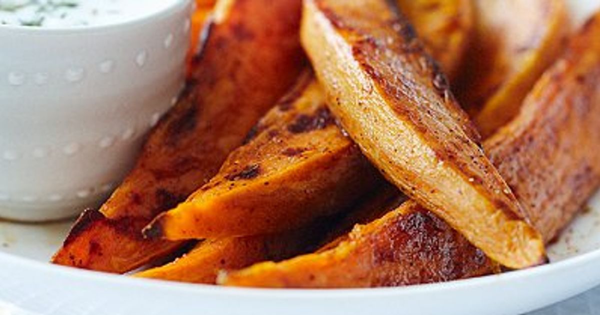 Miso-Glazed Sweet Potato 'Fries' with Herbed Yogurt Dip