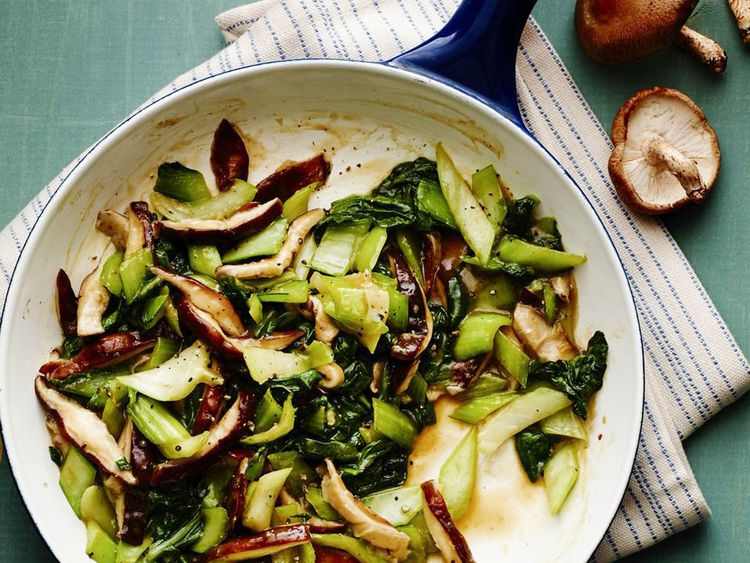 Stir-Fried Soba Noodles with Ginger, Shiitake, and Baby Bok Choy