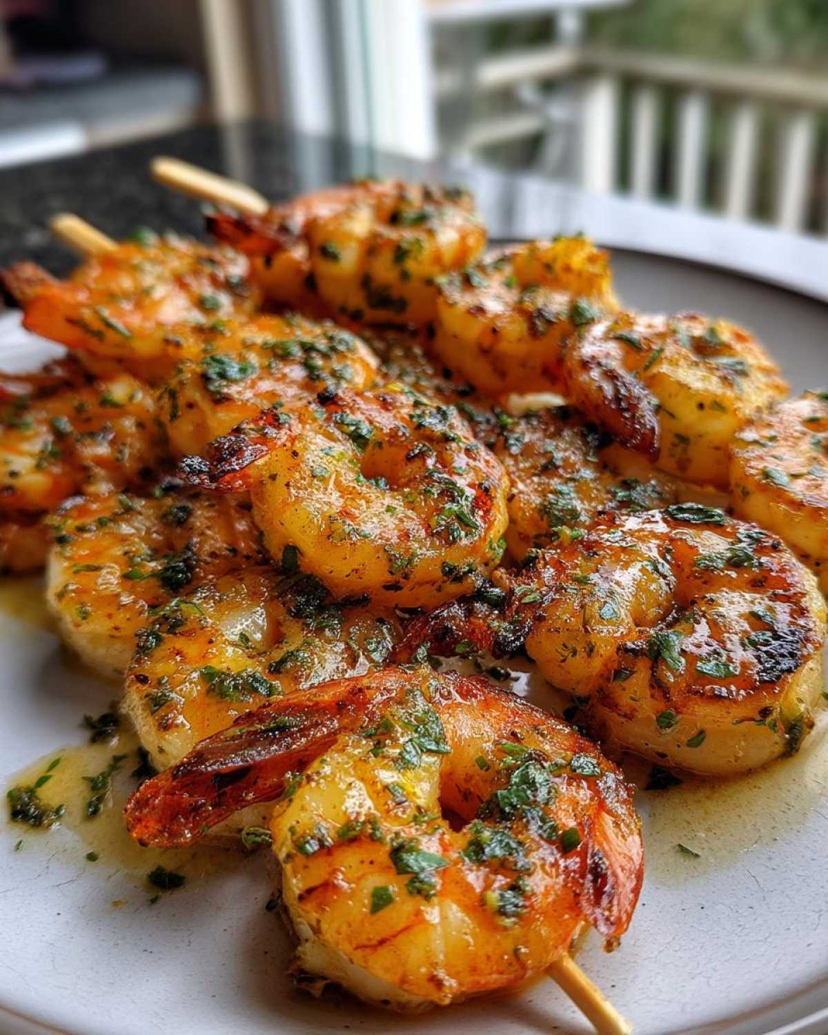 Charcoal-Grilled Garlic Butter Shrimp Skewers