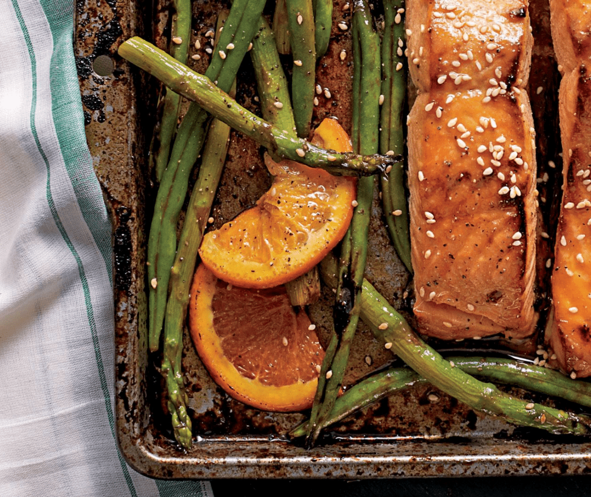 Sheet Pan Honey-Soy Glazed Salmon with Sesame Green Beans