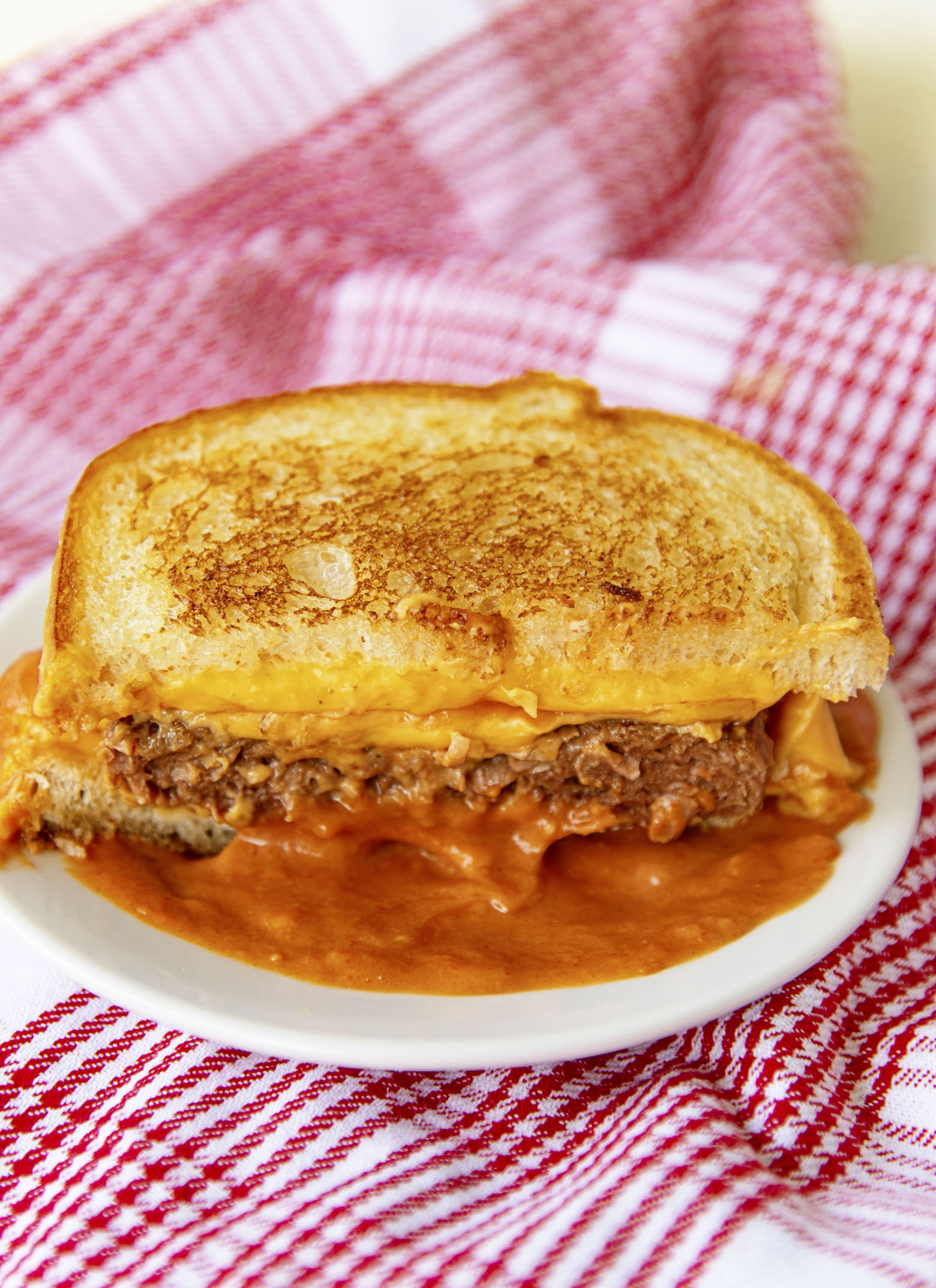 Pan-Seared Burger with Creamy Tomato Soup