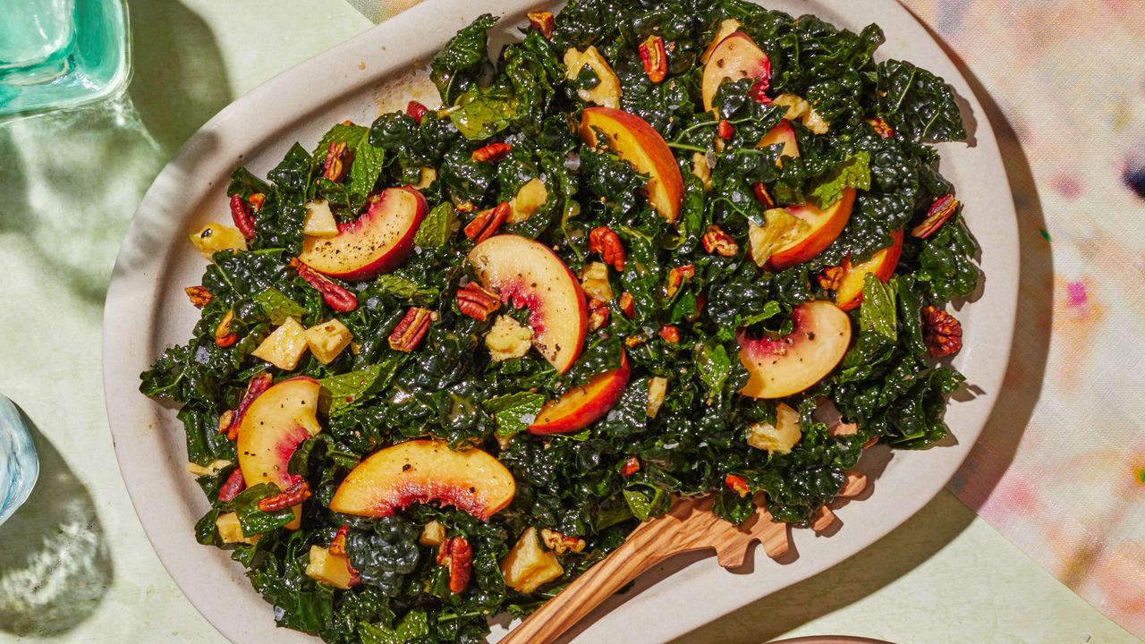 Grilled Alabama Peach and Pecan Salad with Honey Vinaigrette