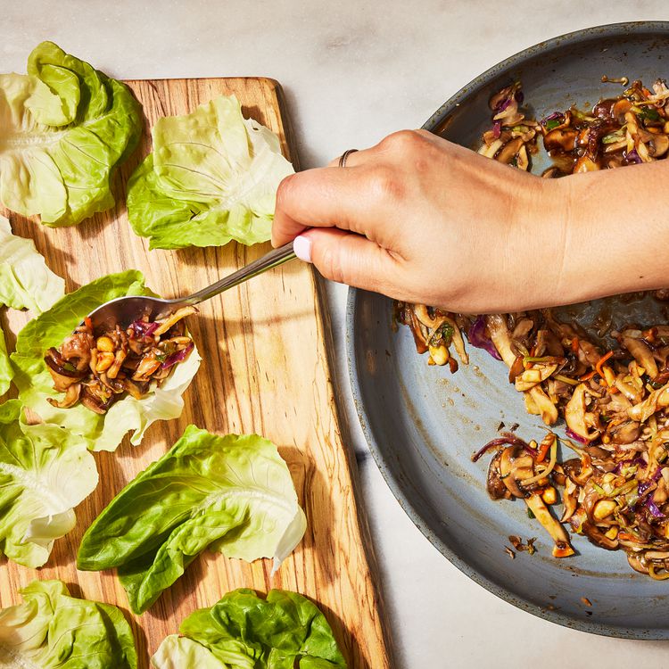 Beef and Mushroom Lettuce Wraps with Sesame-Ginger Dressing