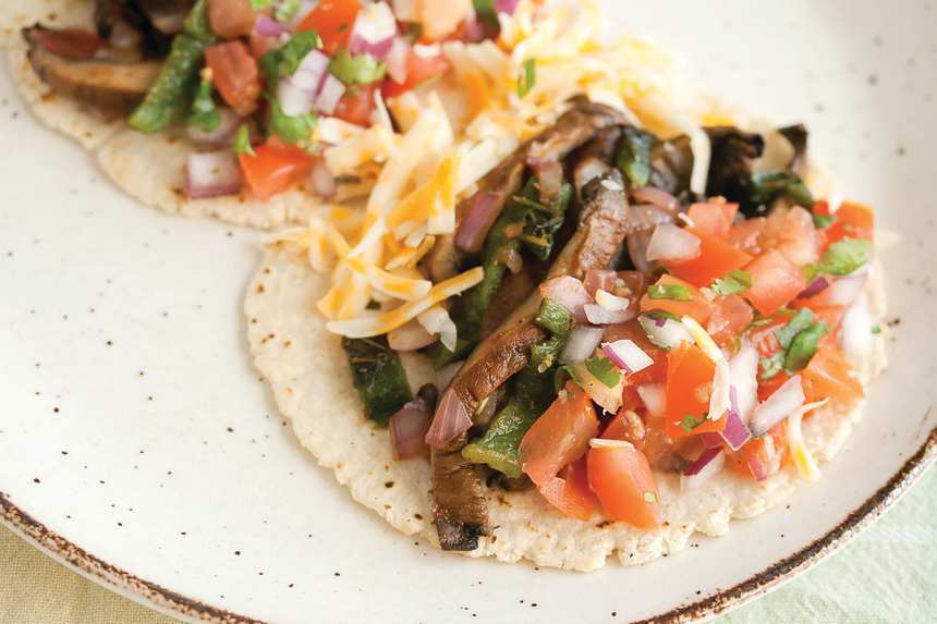 Grilled Poblano and Queso Fresco Tacos with Pickled Onions