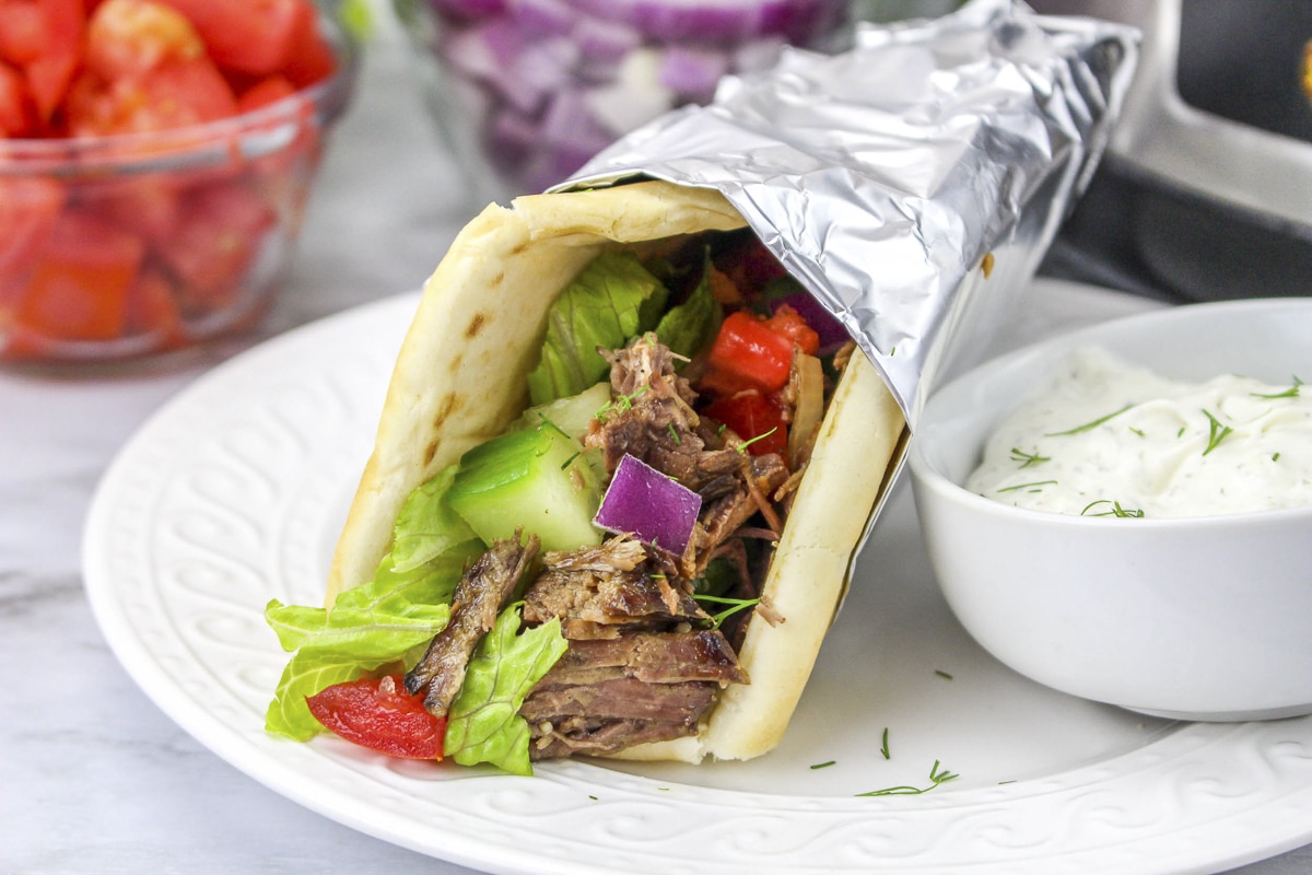 Slow-Roasted Beef Gyro with Lemon Oregano Potatoes