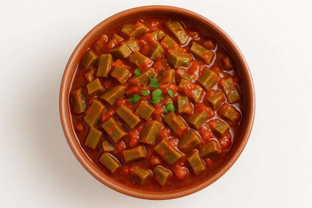 Cactus Paddle and Tomato Stew with Chilies and Onions