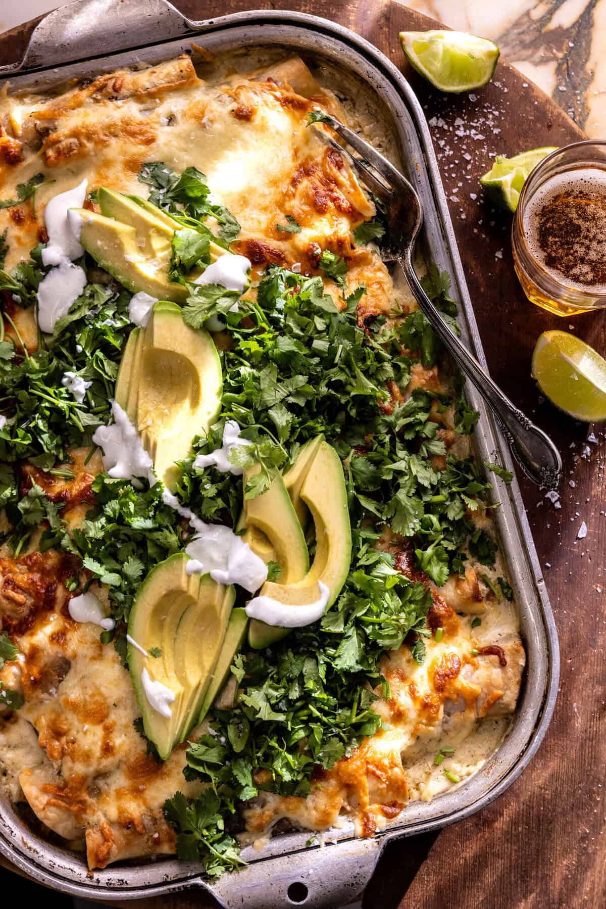 Oven-Baked Chicken Enchiladas with Roasted Poblano Sauce