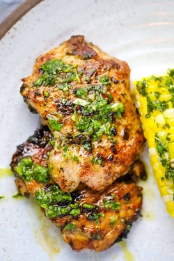 Grilled Citrus-Honey Chicken Thighs with Herb Chimichurri