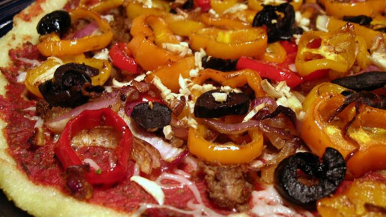 Polenta Crust Pizza with Roasted Bell Peppers and Mozzarella