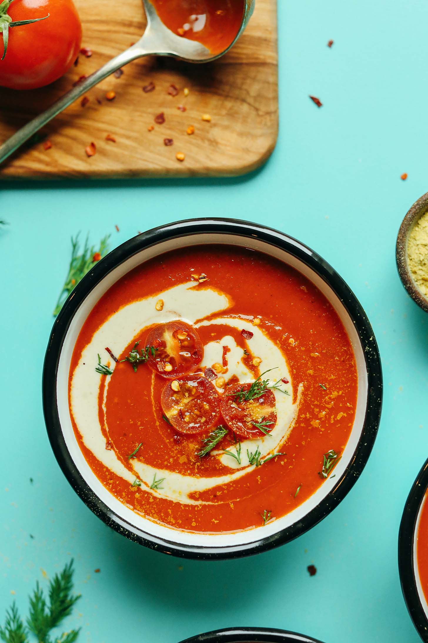 Roasted Tomato and Poblano Pepper Soup with Cilantro Lime Cream