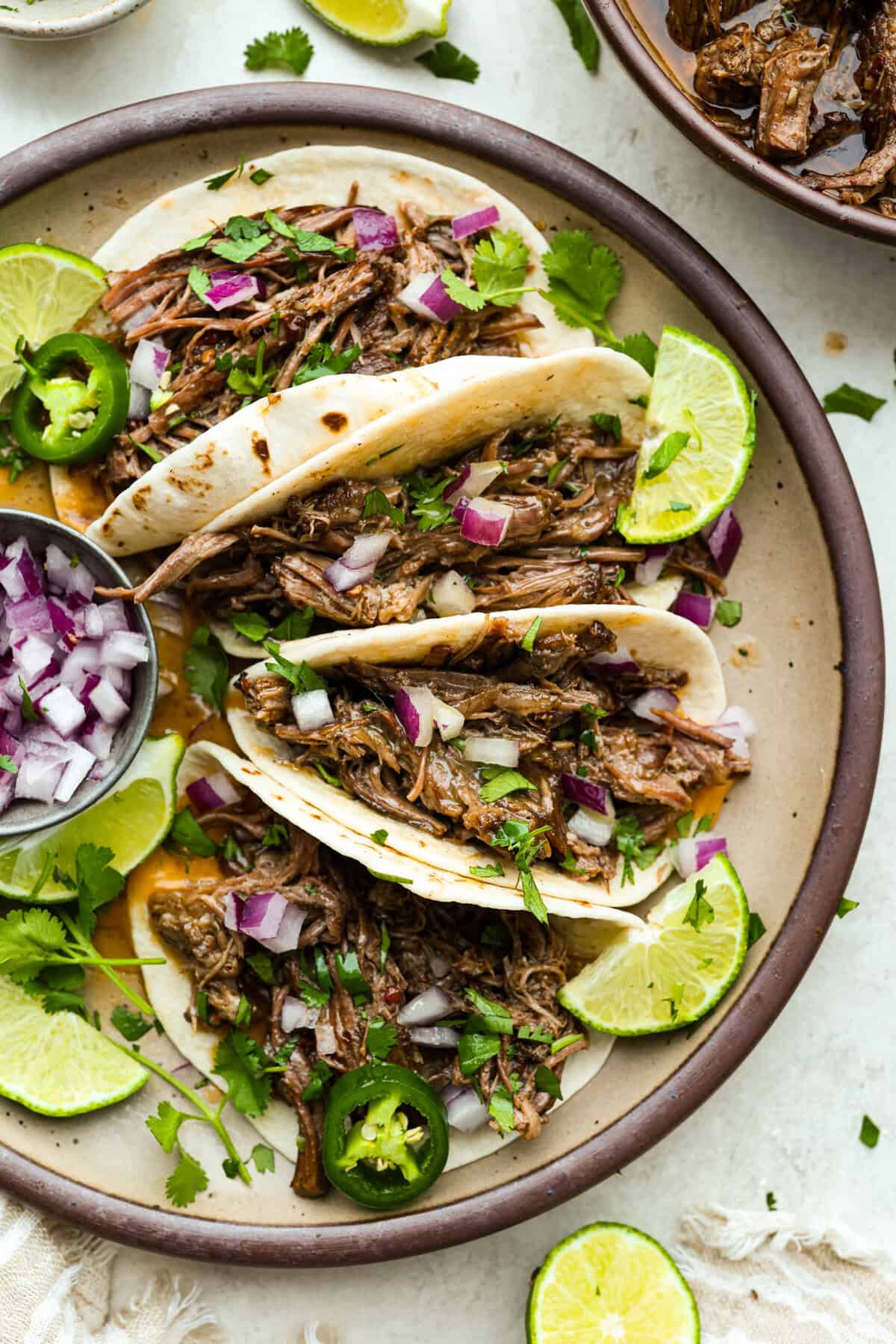 Slow Cooker Sonoran Beef Barbacoa with Charred Poblano Salsa