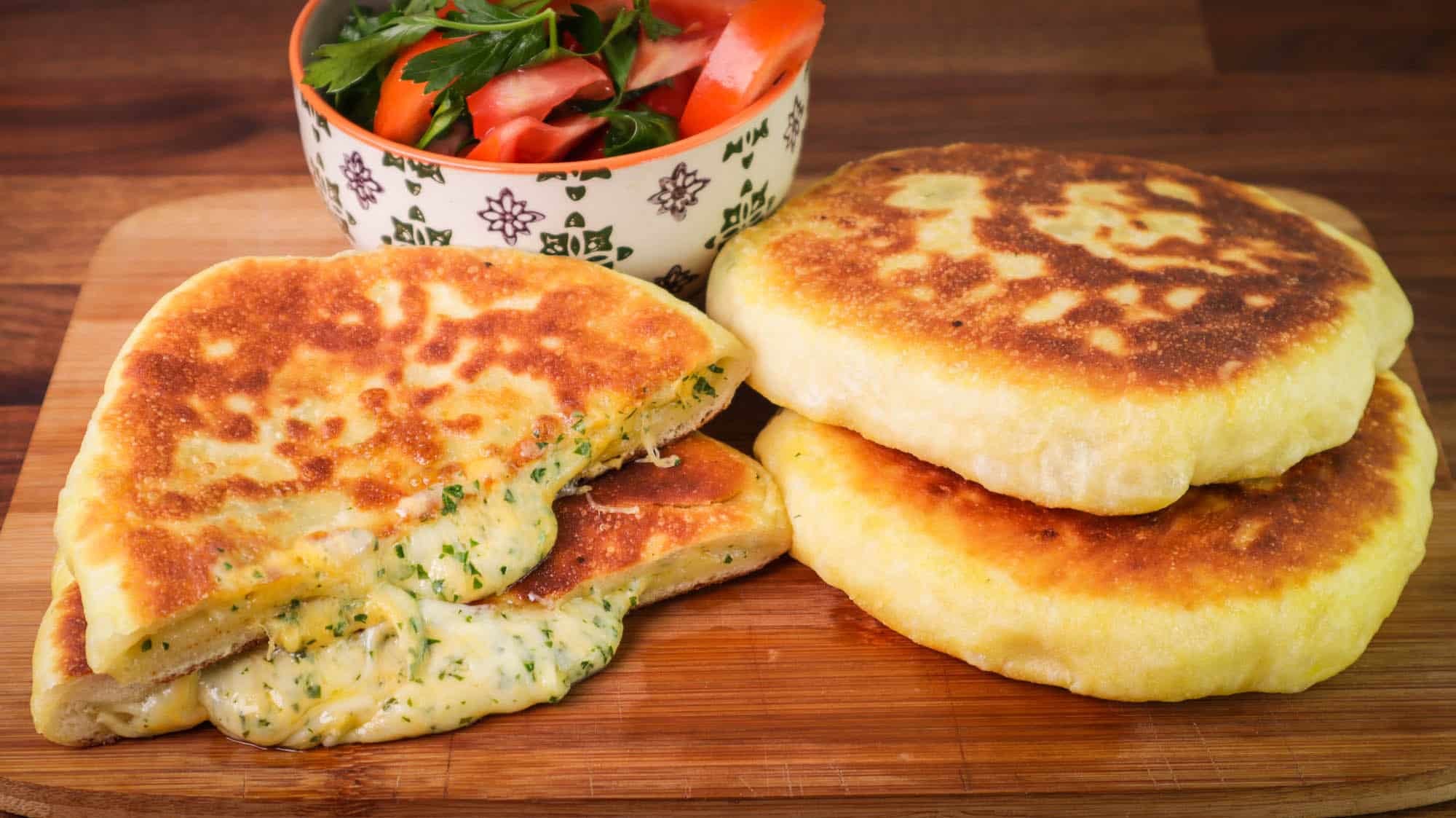 Pan-Fried Cheese Bread with Parmesan and Tapioca Flour