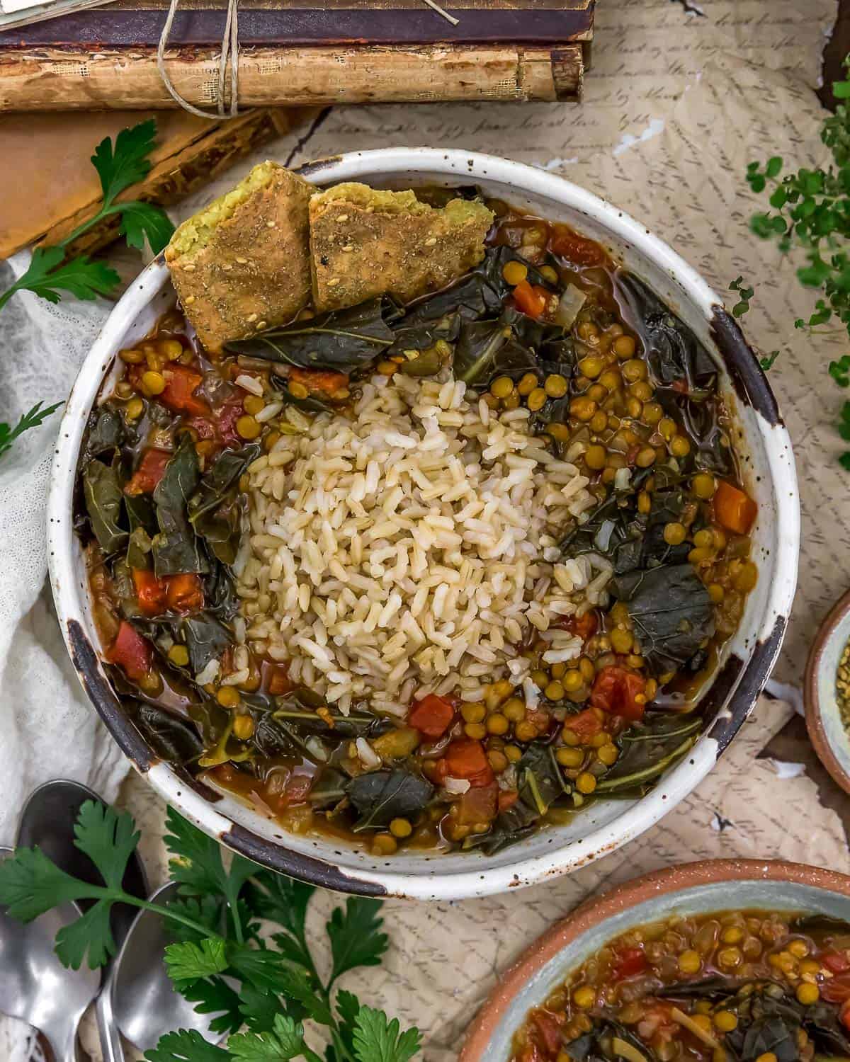 Slow-Cooked Lentil and Collard Green Wot with Niter Kibbeh