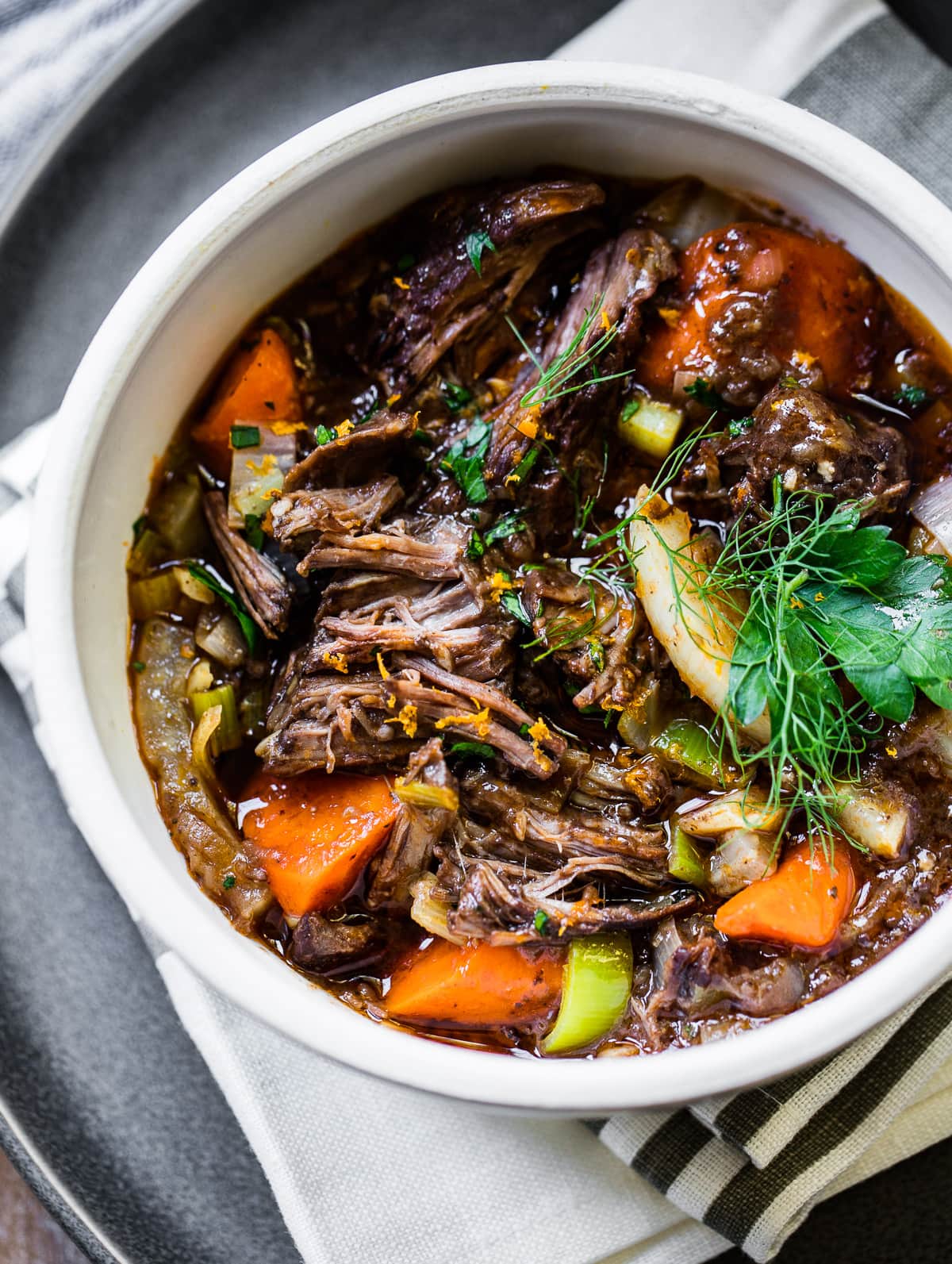 Slow-Cooked Beef Cheek Stew with Red Wine and Root Vegetables