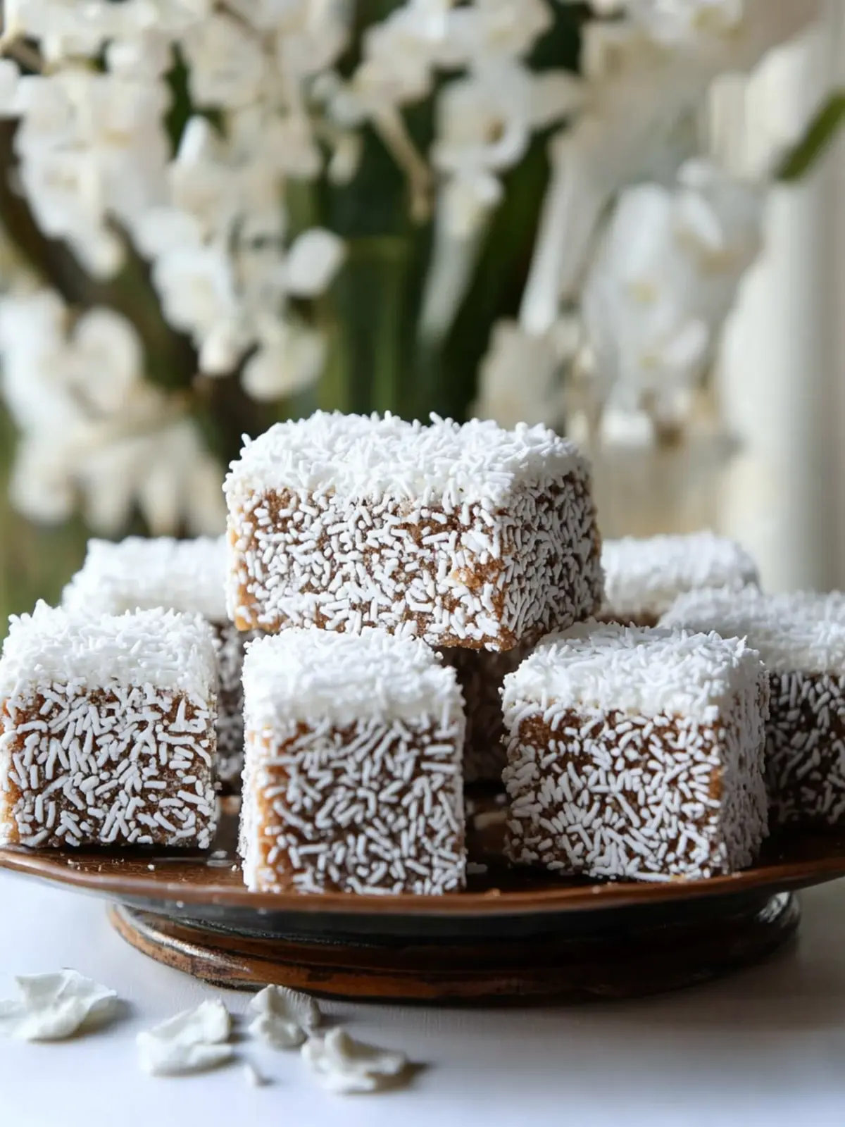 Golden Lamington Cake Bites with Coconut Dusting