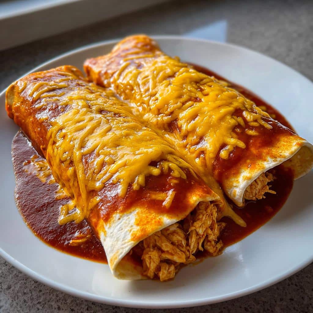 Sautéed Chicken Enchiladas with Red Chili Sauce