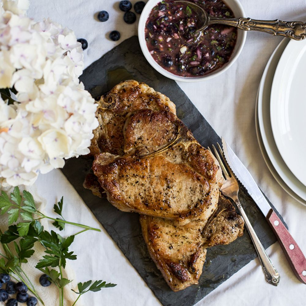Pan-Seared Pork Chops with NJ Blueberry Reduction