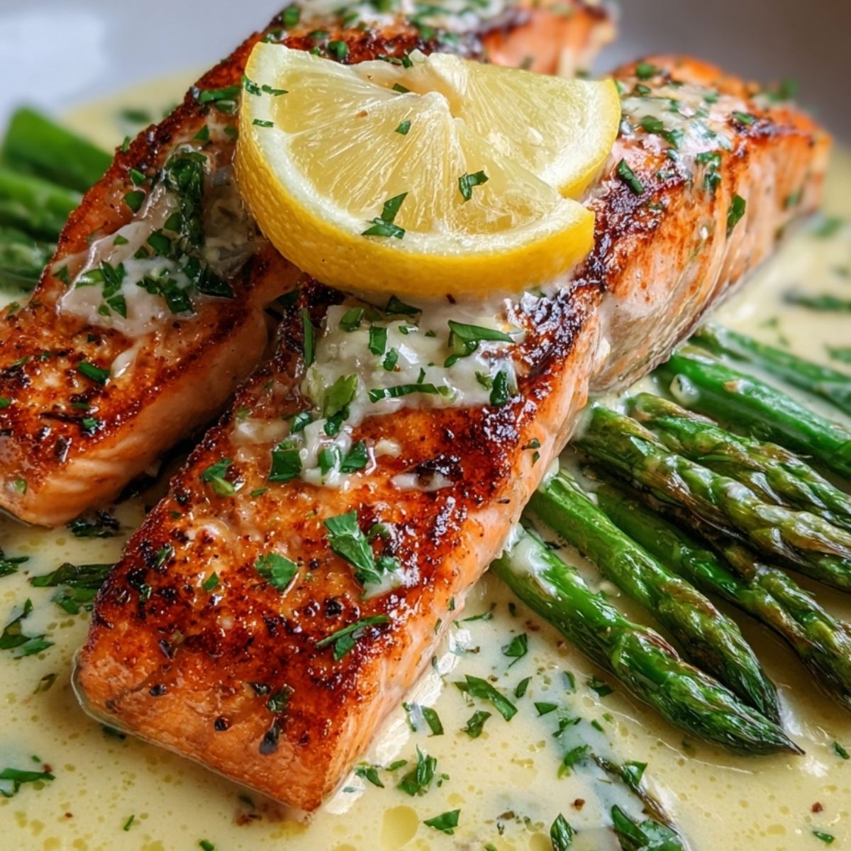 Pan-Seared Salmon with Roasted Garlic Lemon Butter
