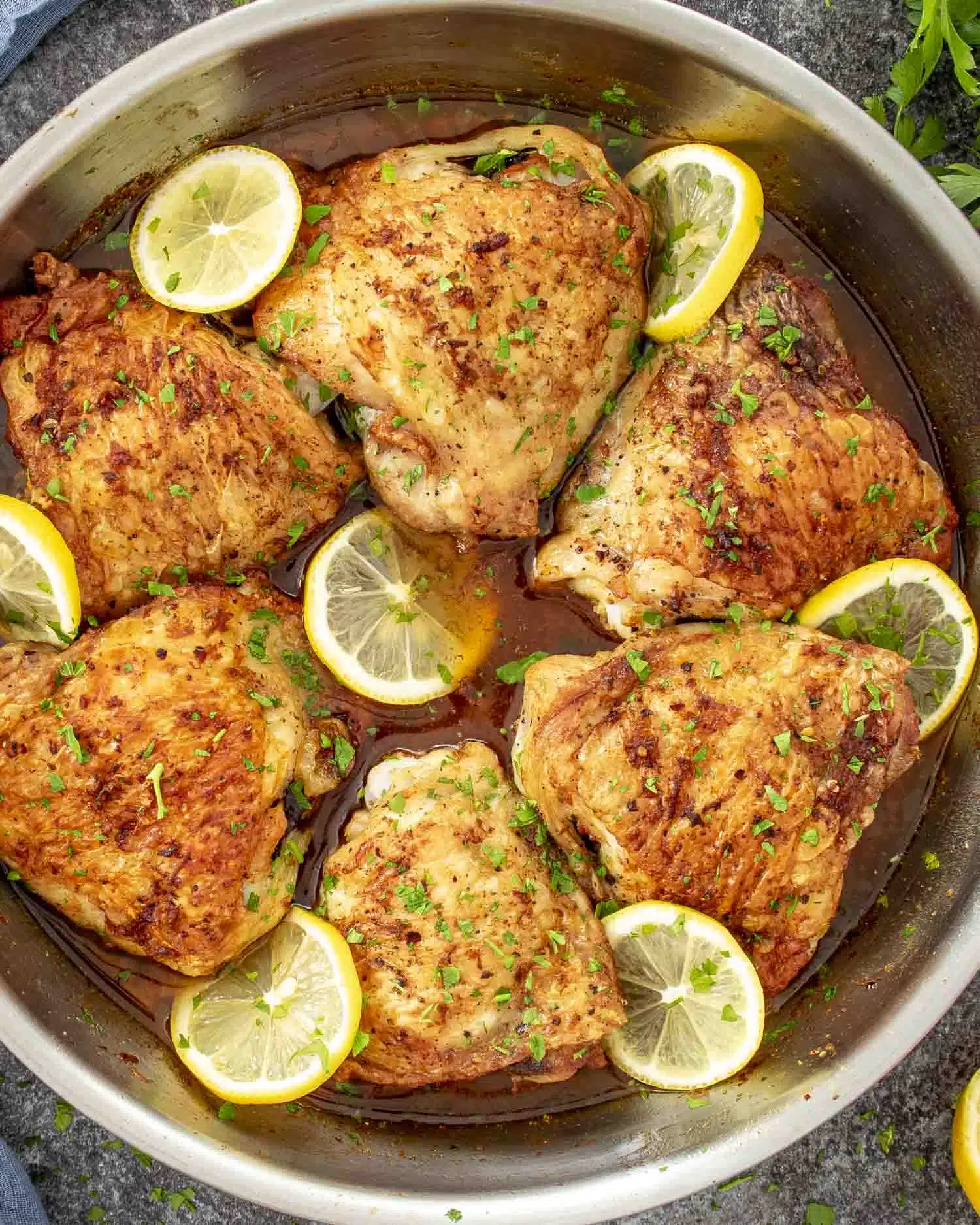 Italian Herb Pan-Seared Chicken Thighs with Lemon