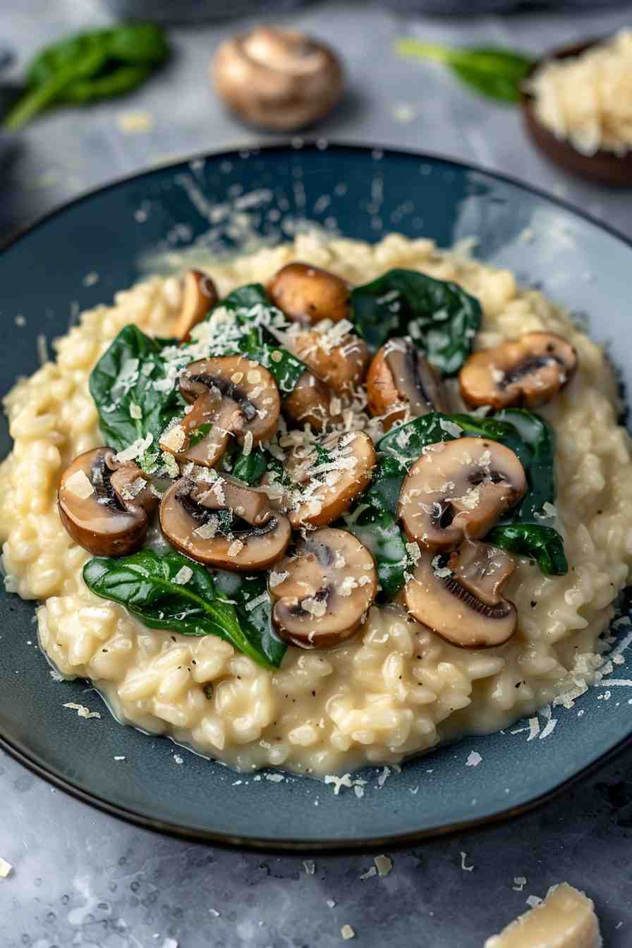 One-Pot Creamy Mushroom and Spinach Orzo Risotto