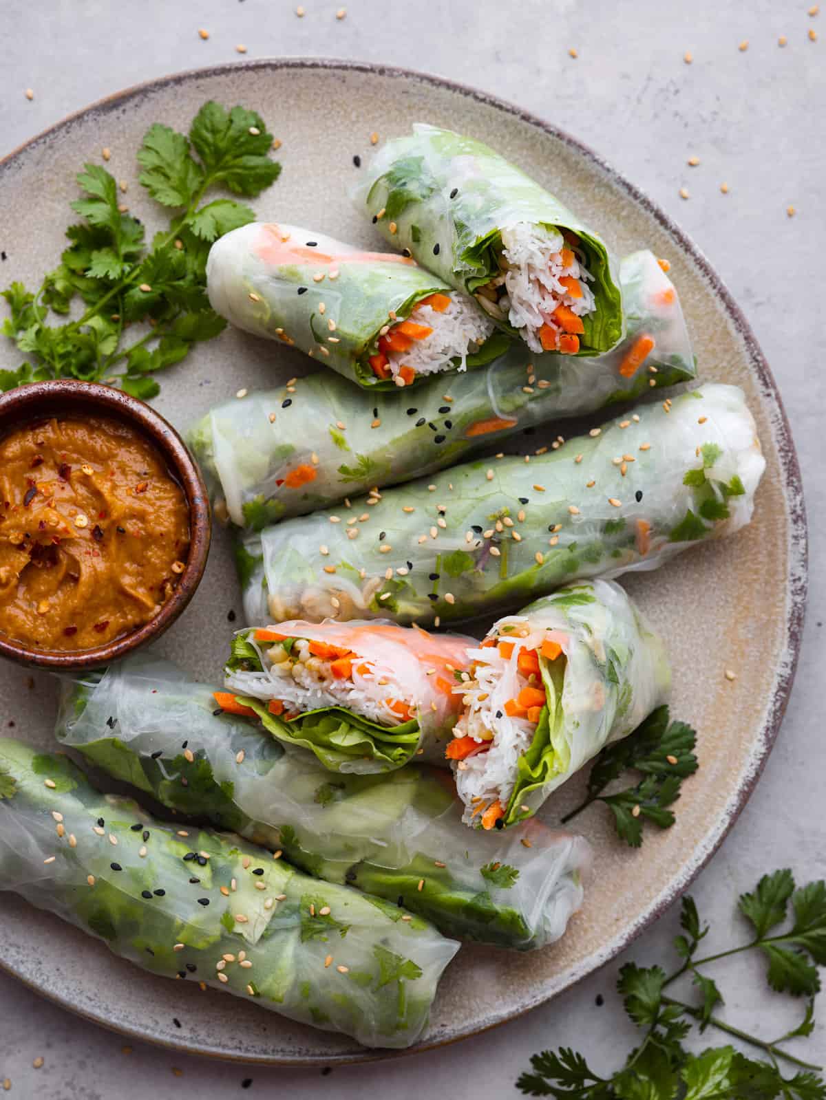 Crunchy Vietnamese Summer Rolls with Spicy Peanut Sauce