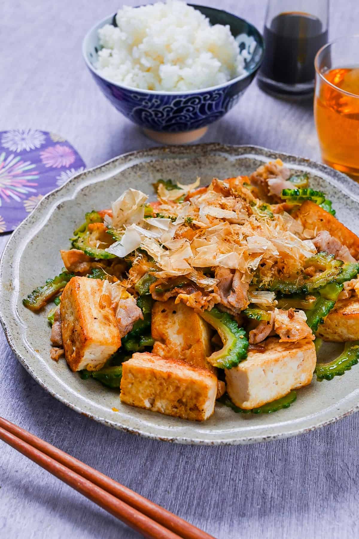 Stir-Fried Goya with Egg and Tofu
