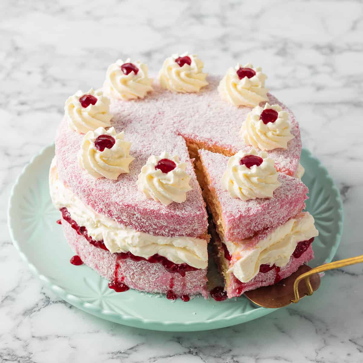 Classic Lamington Sponge Cake with Raspberry Jam and Coconut