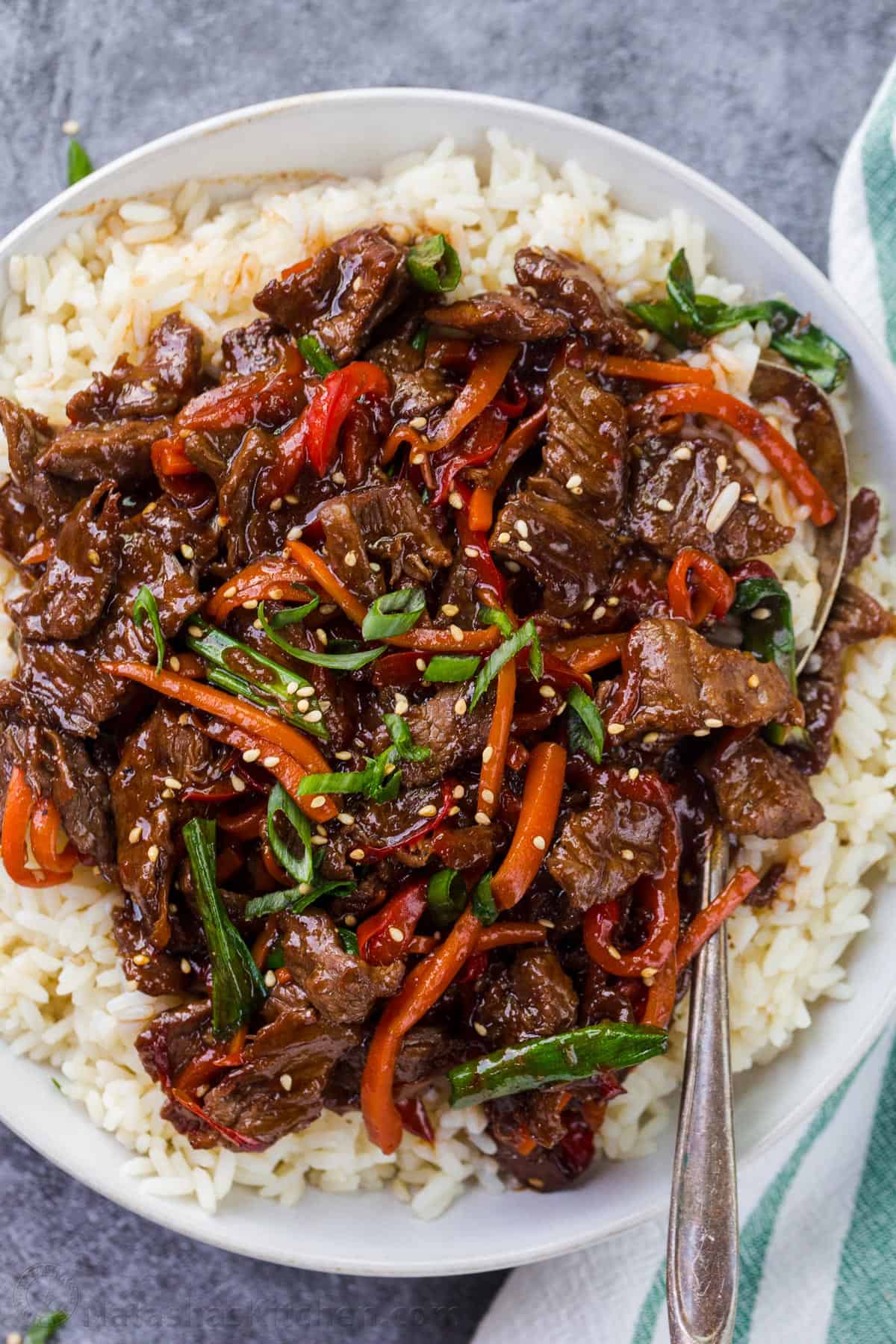 Stir-Fried Mongolian Beef with Scallions and Garlic