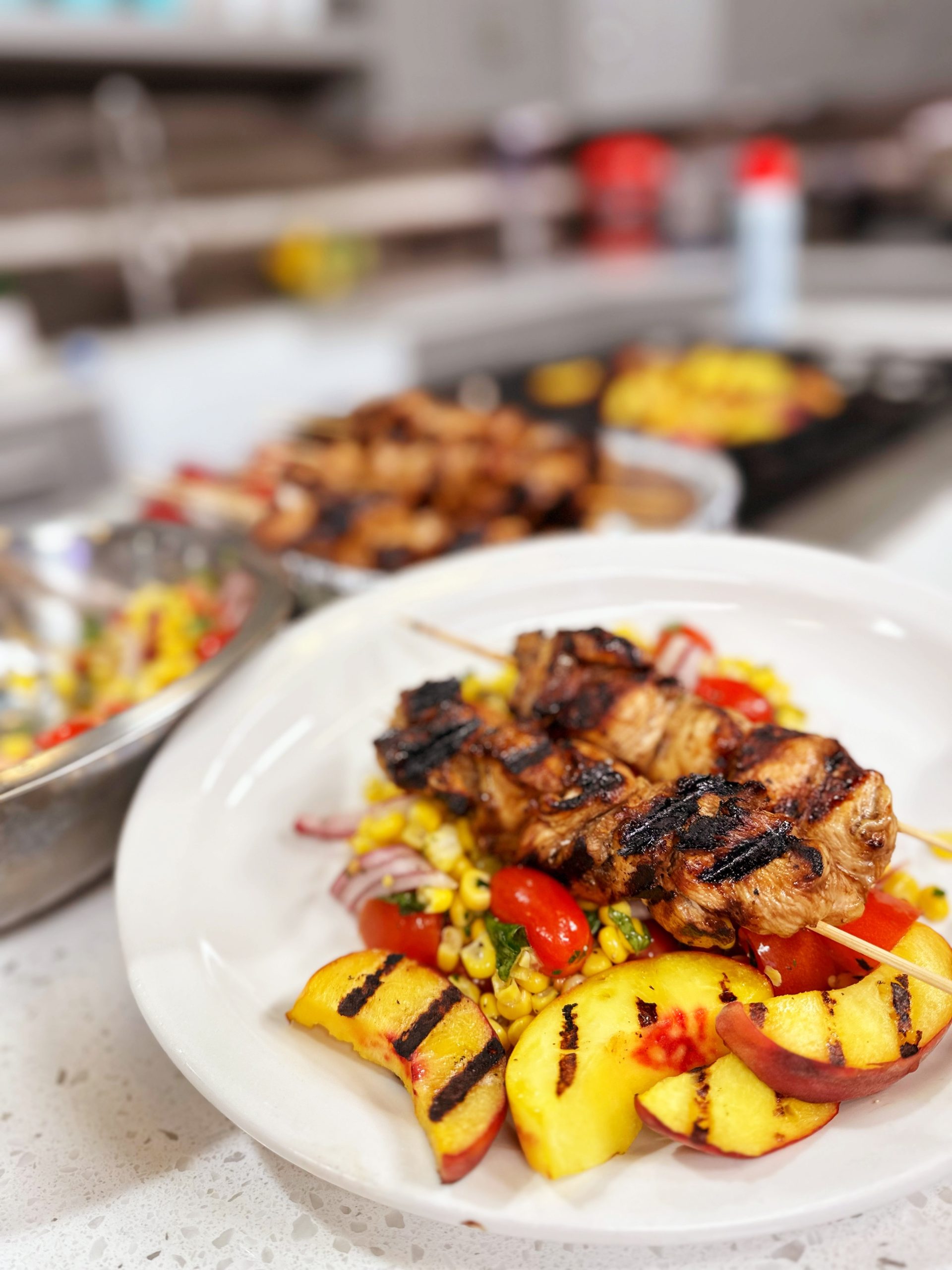 Grilled Cherry-Glazed Chicken Skewers with Michigan Sweet Corn Salad