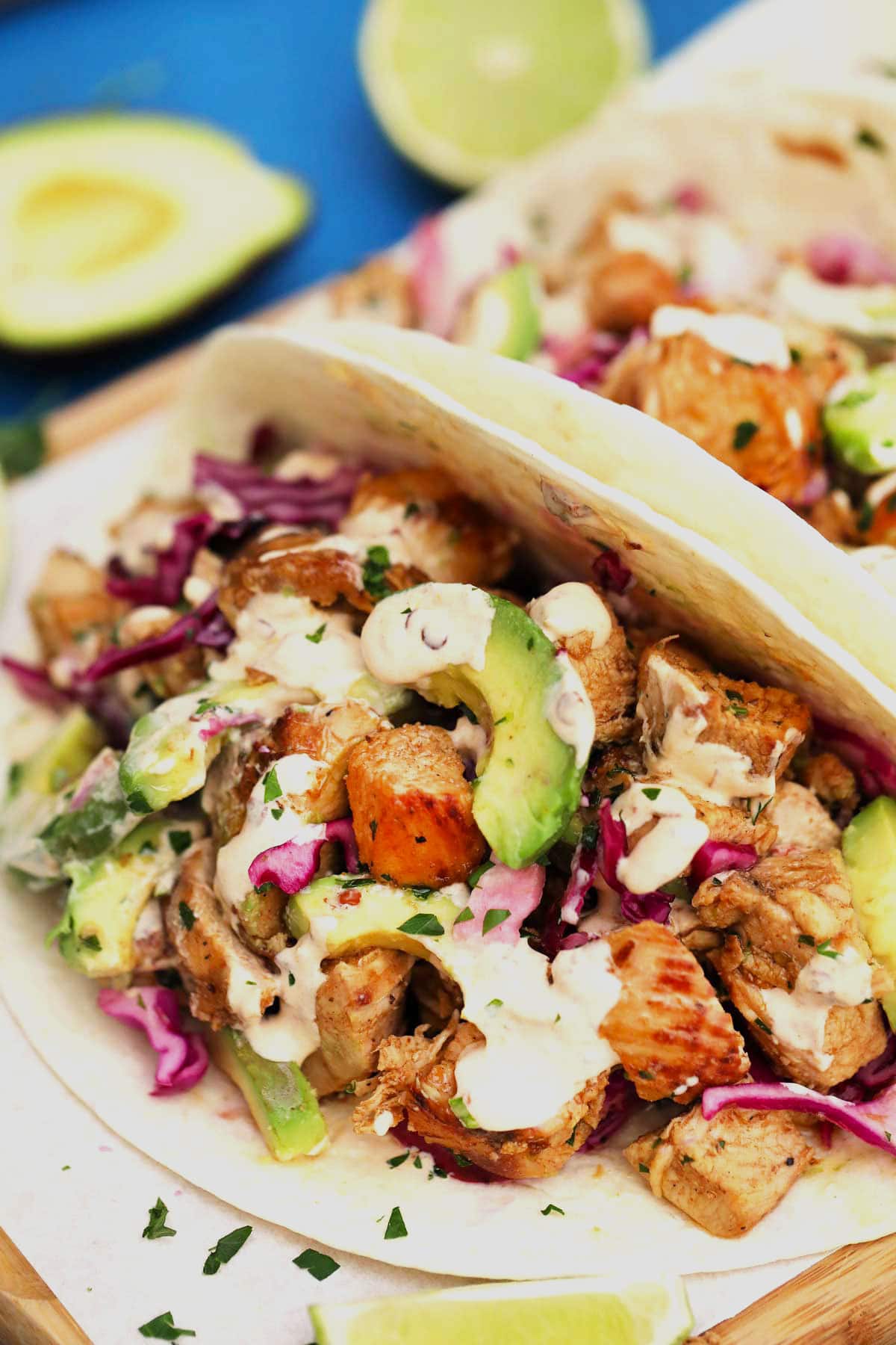 Chipotle-Lime Grilled Chicken Tacos with Avocado Crema