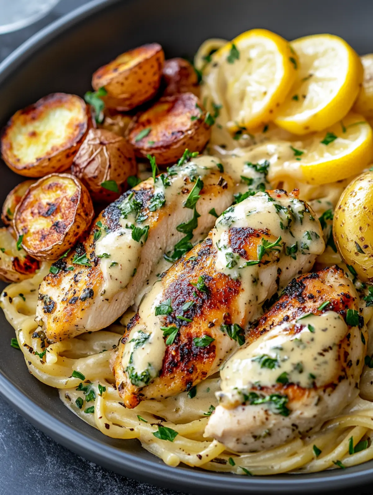 Lemon-Garlic Roasted Chicken with Mediterranean Herb Sauce