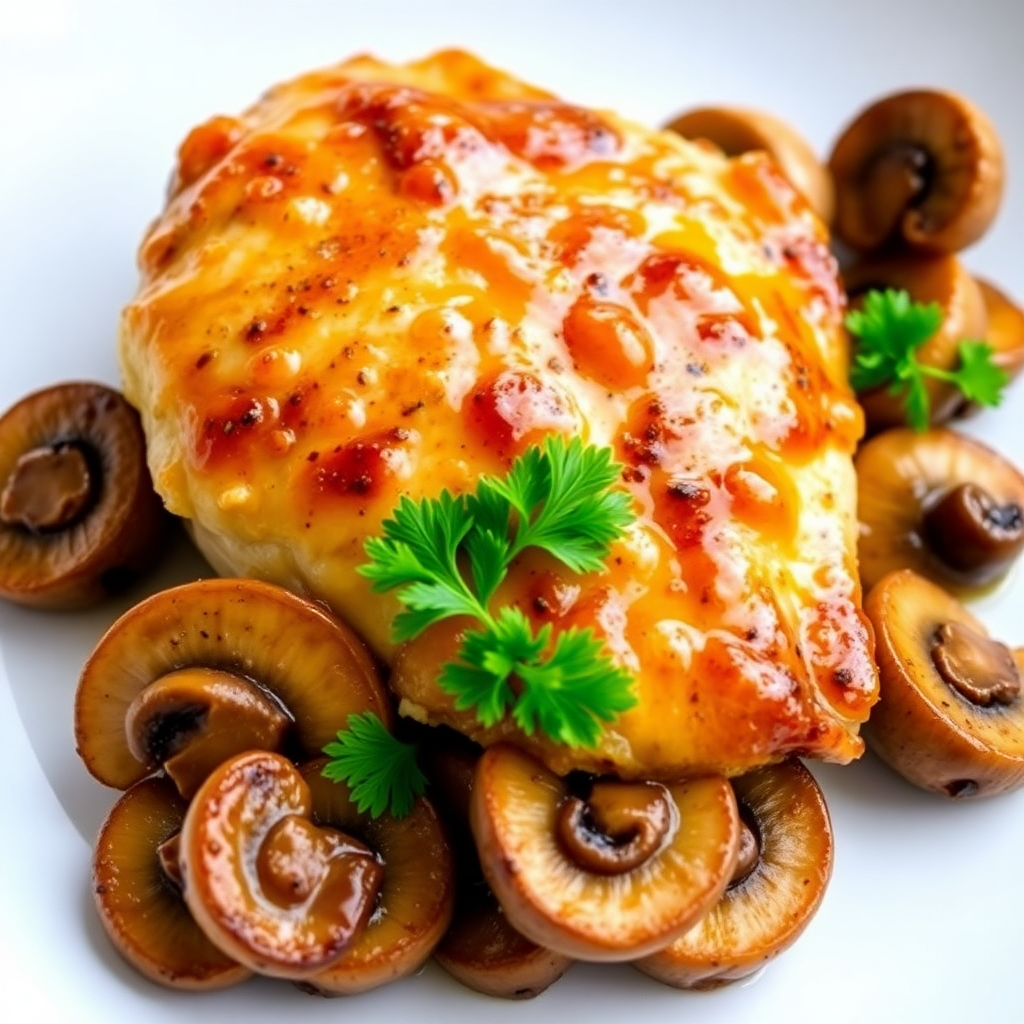 Slow-Cooked Caramelized Garlic Butter Chicken Thighs with Mushrooms