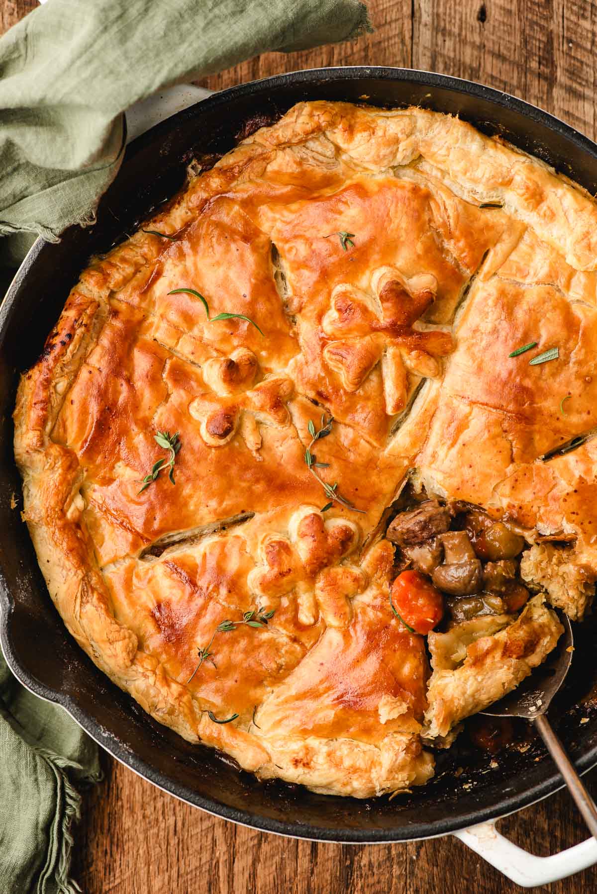 Oven-Baked Beef and Potato Pie with Golden Puff Pastry