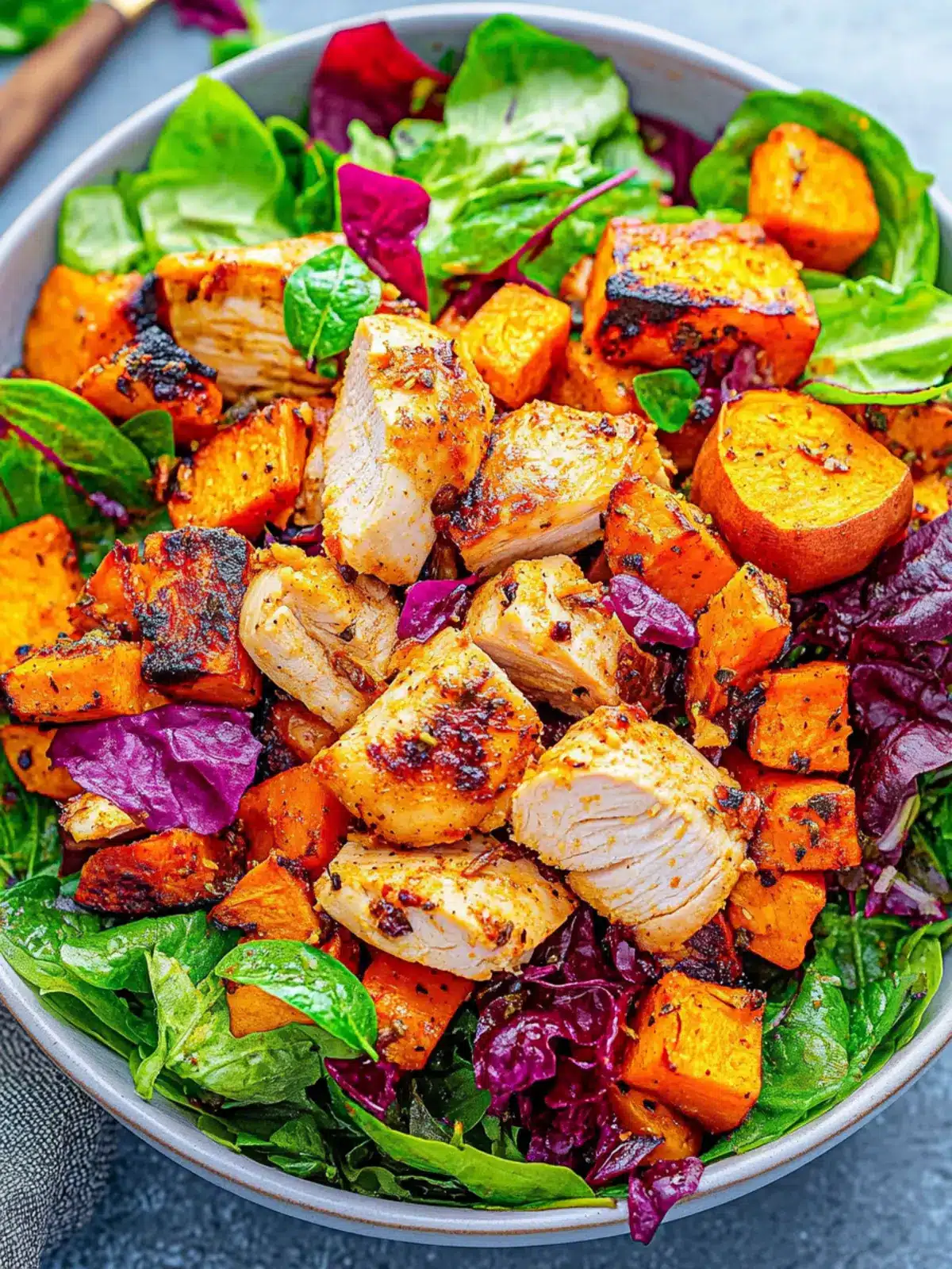 Pan-Seared Chicken with Roasted Sweet Potato and Avocado Salad