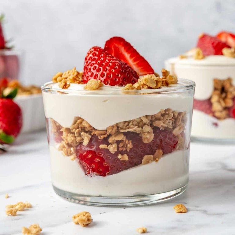 No-Bake Strawberry Yogurt Parfait with Honey Granola